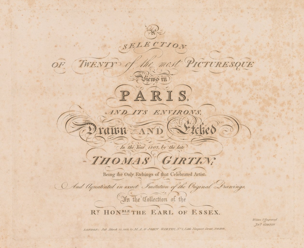 Uma seleção de vinte das vistas mais pitorescas de Paris e seus arredores: página de rosto, 1803. de John Girtin