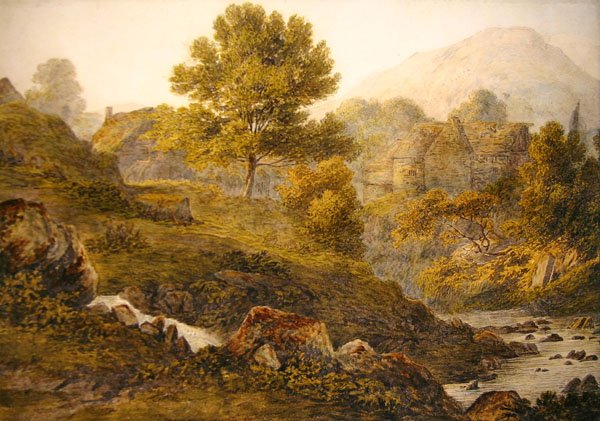A Mountain Farmstead (aguarela sobre papel) de John Glover