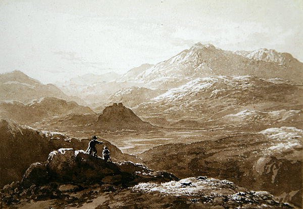 Castelo Dolyddelan e Moel Siabod (aguarela sobre papel) de John Glover