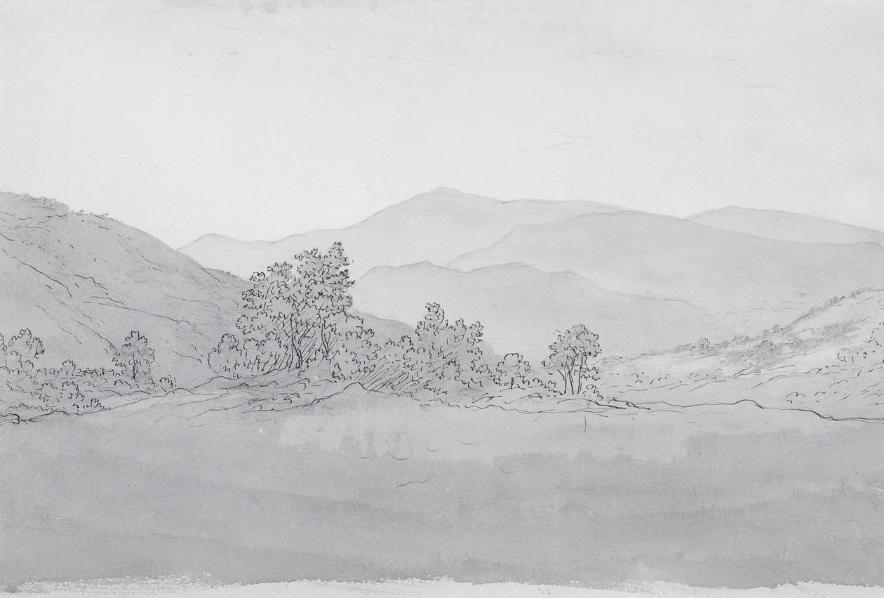 Llantysilio Mountain, País de Gales (caneta, tinta e papel) de John Glover