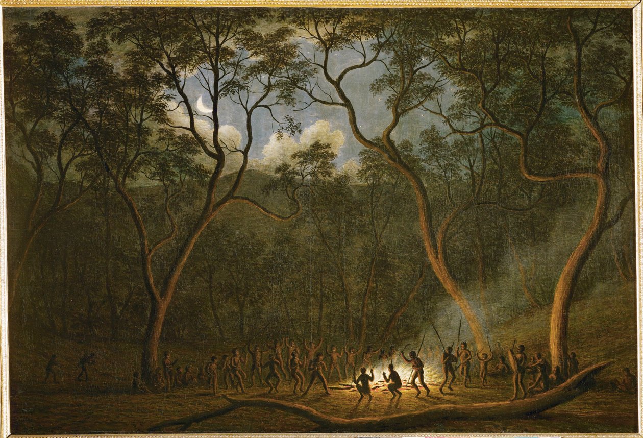 Dança ao luar dos aborígenes de van Diemen Land, Tasmânia ... de John Glover