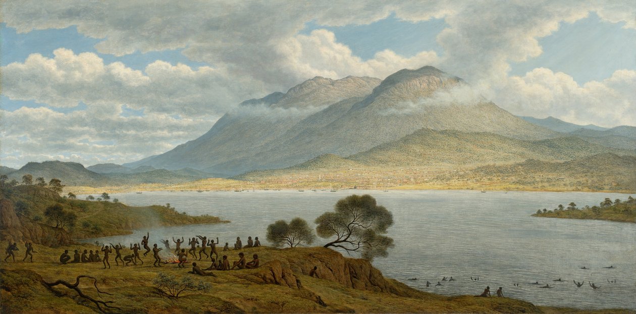 Monte Wellington e cidade de Hobart a partir de Kangaroo Point de John Glover