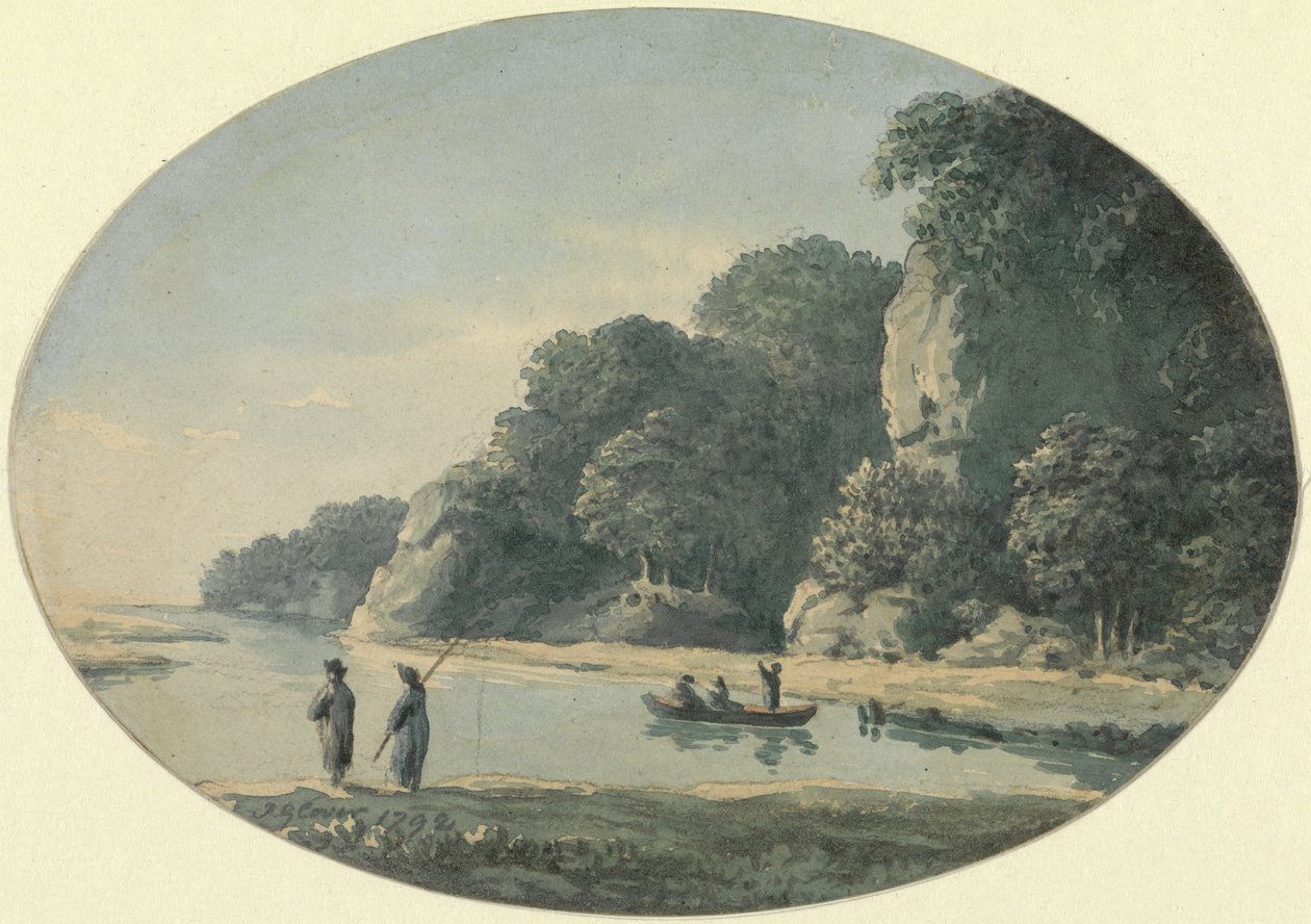 River with Fisherman, 1792 (wc sobre grafite sobre papel) de John Glover