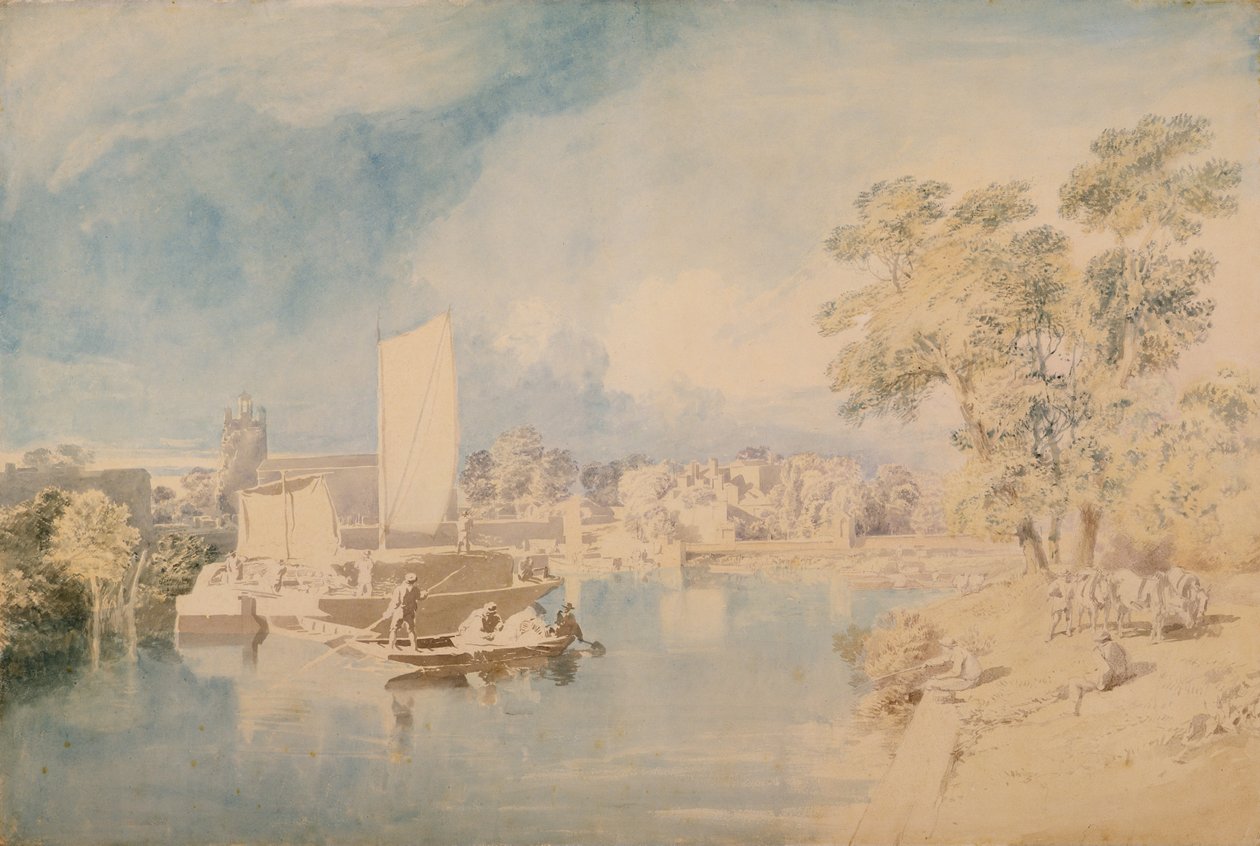 O Tâmisa em Isleworth, c.1805-10 (grafite e wc em papel) de John Glover