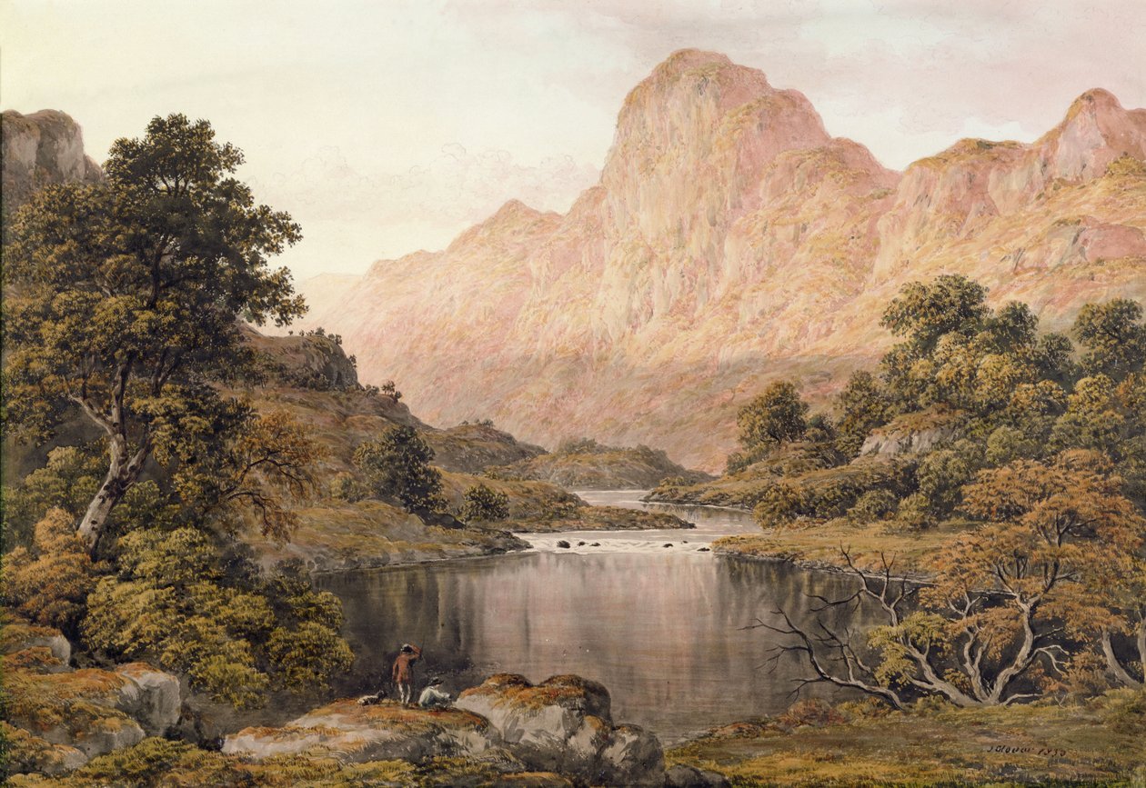Viajantes ao lado de um lago na Região dos Lagos de John Glover