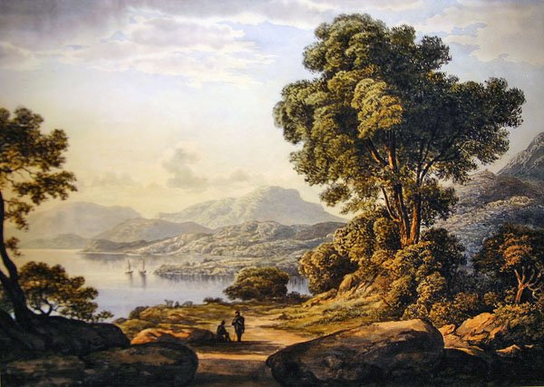 Vista na Região dos Lagos (aguarela sobre papel) de John Glover