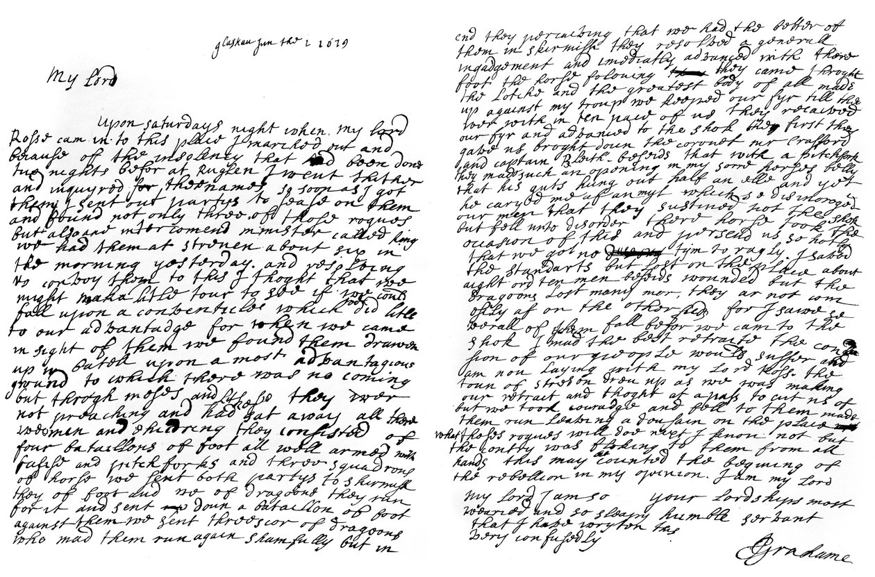 Uma carta de Graham of Claverhouse, visconde Dundee, 1629, 1840 de John Graham