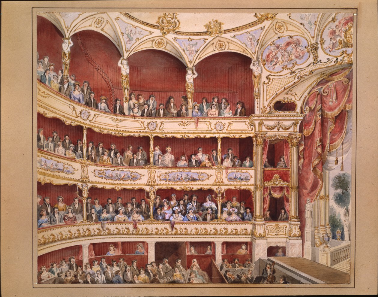 O Auditório do Teatro St. James (lápis e aquarela sobre papel) de John Gregory Crace