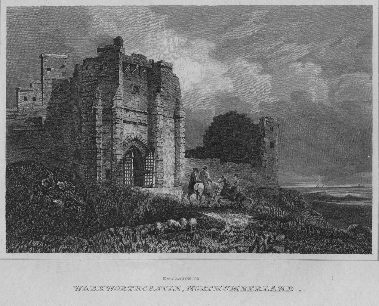 Entrada para o Castelo de Warkworth, Northumberland, 1814 de John Greig