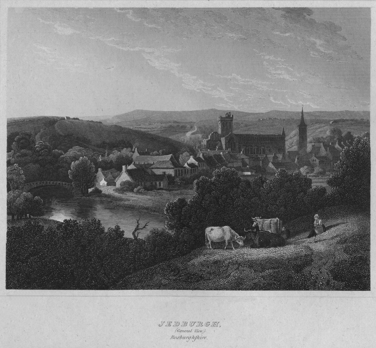Jedburgh, Vista Geral. Roxburghshire, 1814 de John Greig