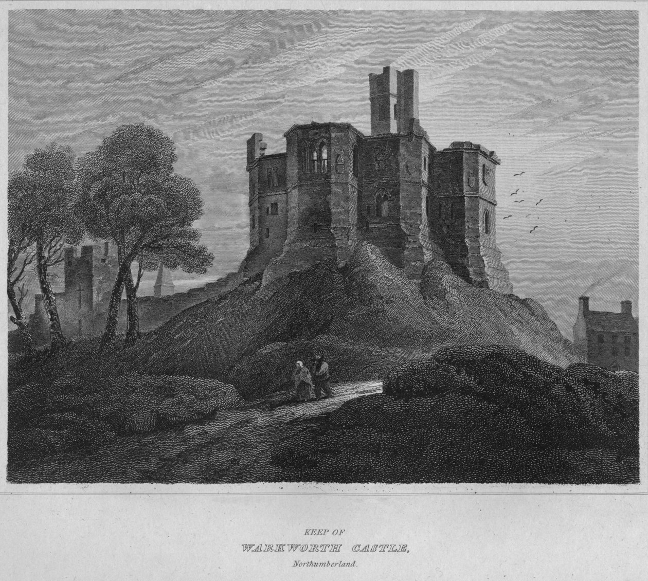 Fortaleza do castelo de Warkworth, Northumberland, 1814 de John Greig