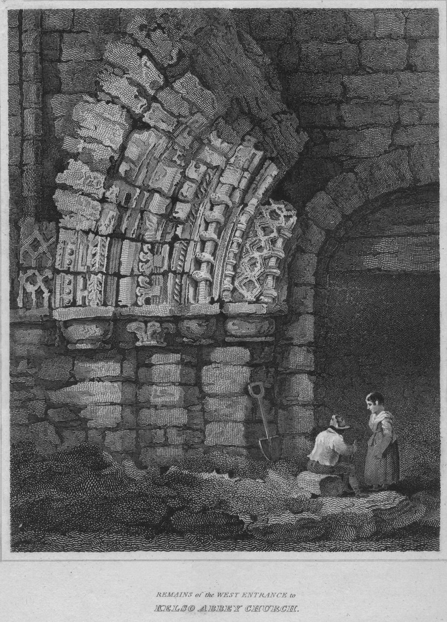 Restos da entrada oeste da Igreja da Abadia de Kelso, 1814 de John Greig