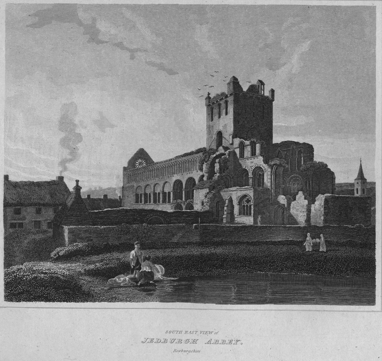Vista do sudeste da abadia de Jedburgh. Roxburghshire, 1814 de John Greig