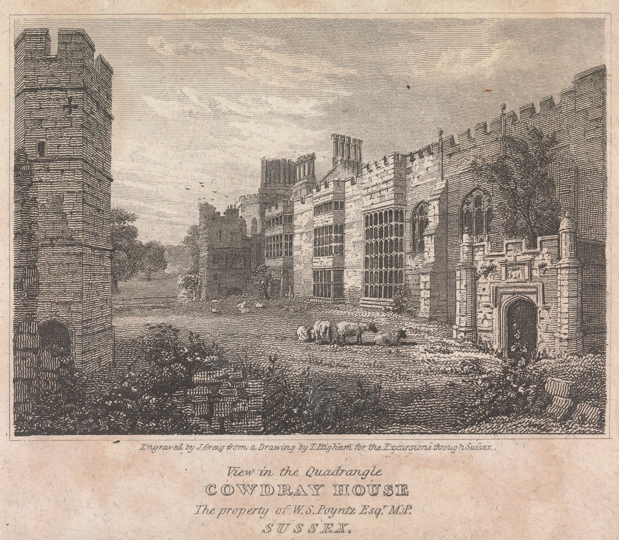 Vista no Quadrangle Cowdray House (para as Excursões através do Essex); página 74 (Volume Um) de John Greig