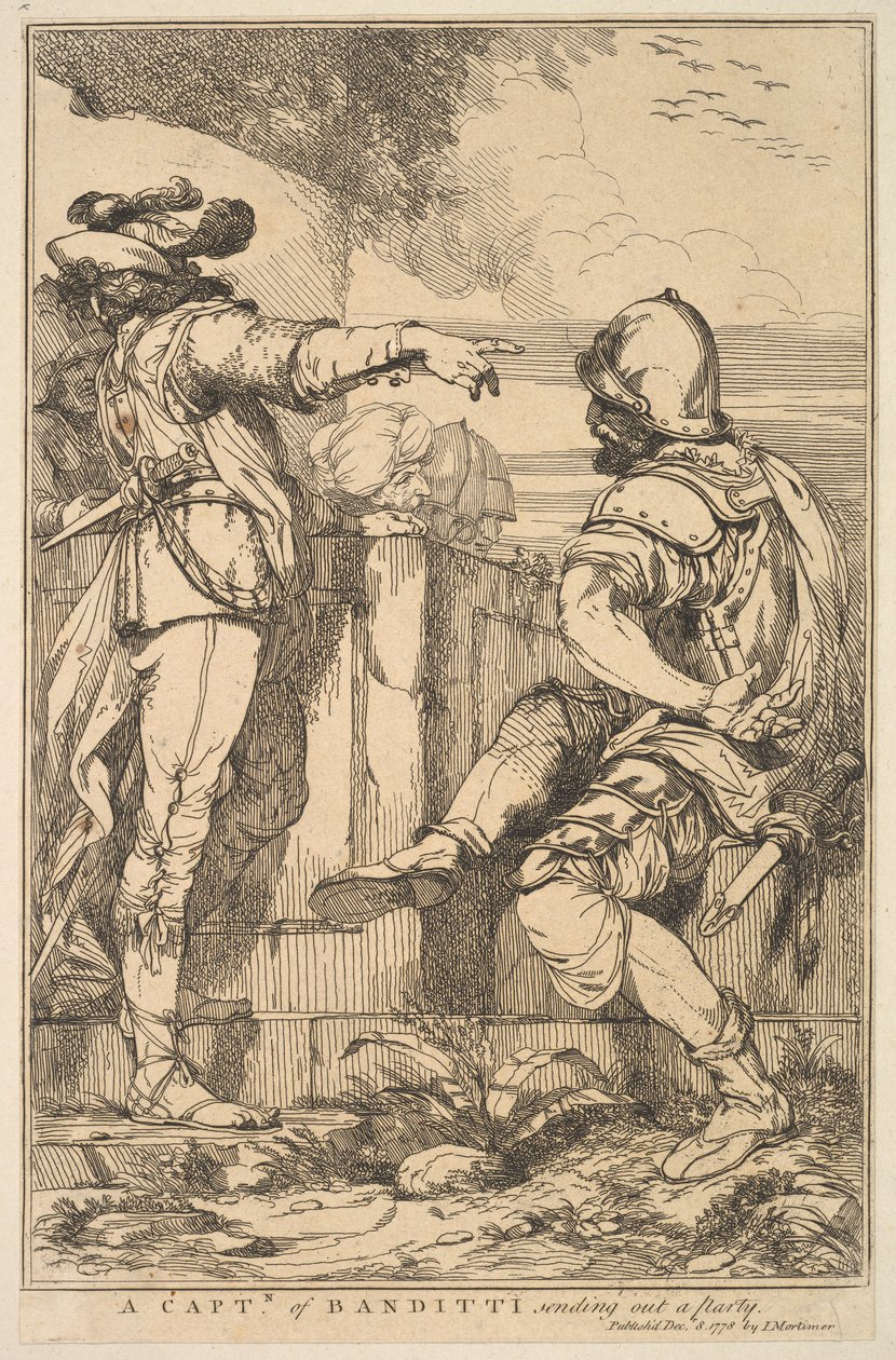 Um capitão de Banditti enviando uma festa de quinze gravuras dedicadas a ..., 8 de dezembro de 1778. de John Hamilton Mortimer