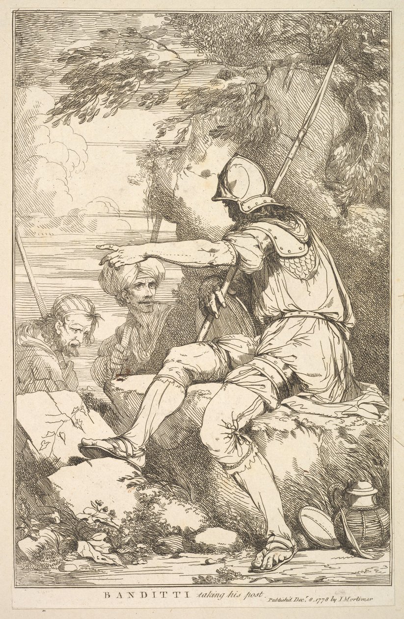 Banditti assume seu posto de quinze gravuras dedicadas a Sir Joshua Reynol ..., 8 de dezembro de 1778. de John Hamilton Mortimer