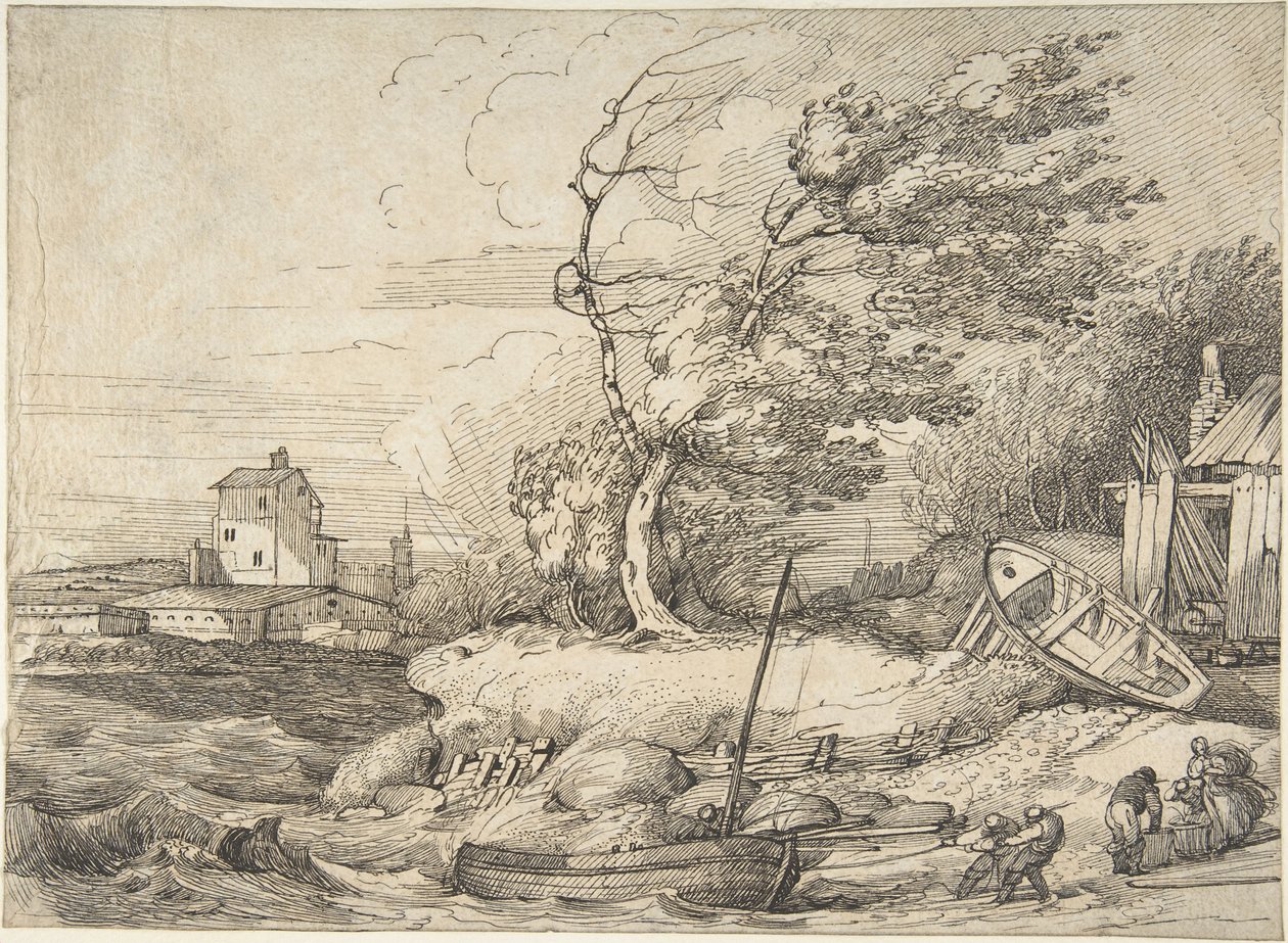Encalhe de um barco de pesca durante uma tempestade de John Hamilton Mortimer