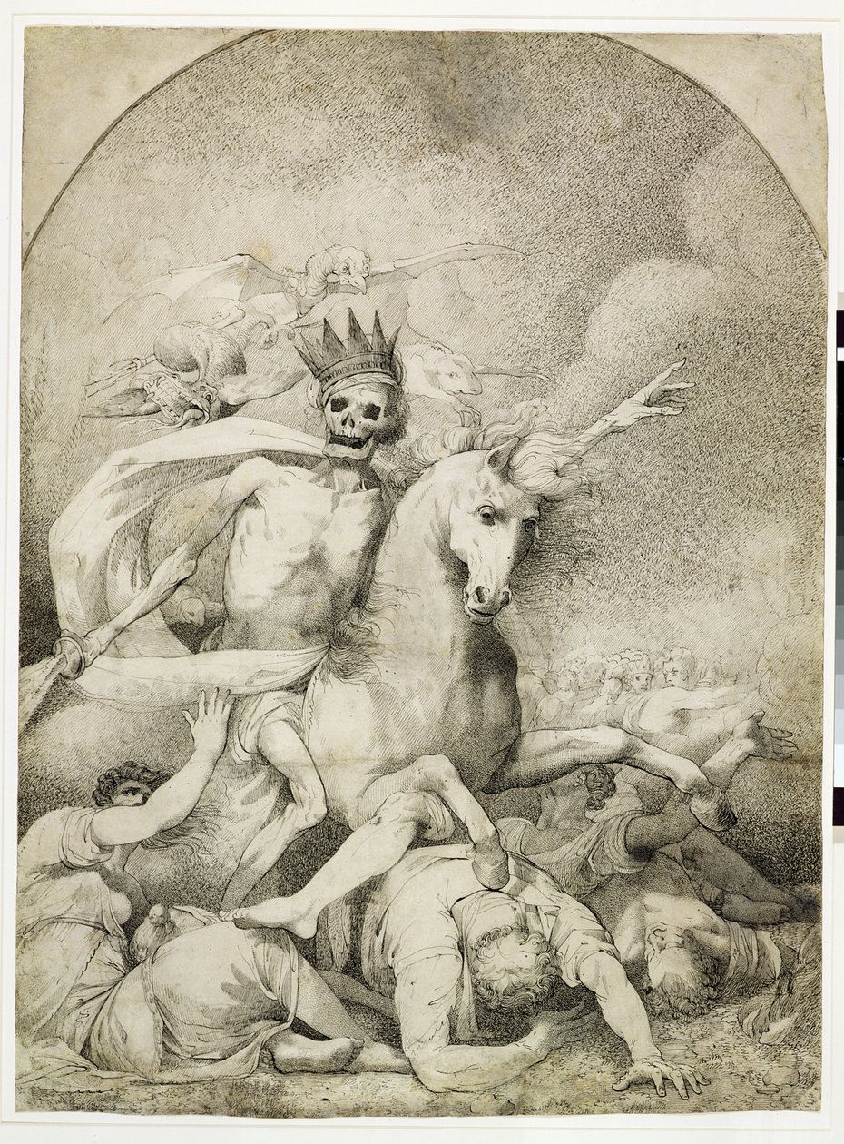 Morte em um cavalo pálido, c.1775 (caneta e tinta preta em papel de wove) de John Hamilton Mortimer