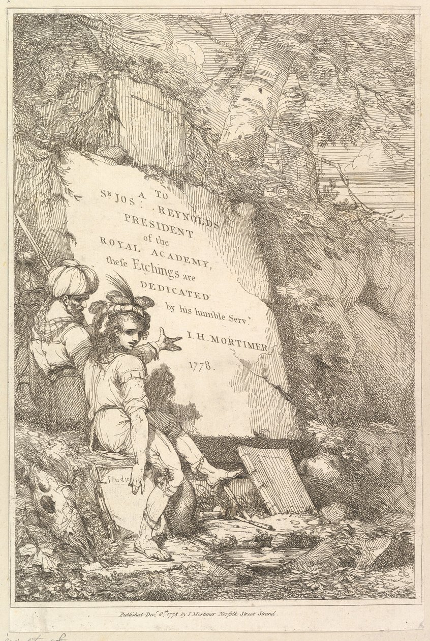 Frontispício quinze gravuras dedicadas a Sir Joshua Reynolds, 1778. de John Hamilton Mortimer