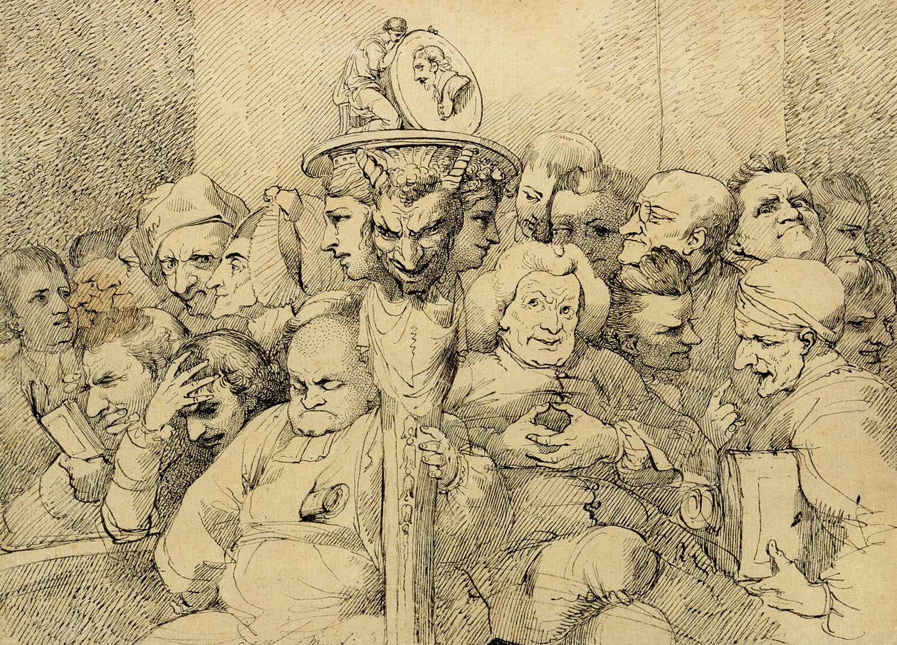 Personagens literários reunidos em torno do medalhão de Shakespeare de John Hamilton Mortimer