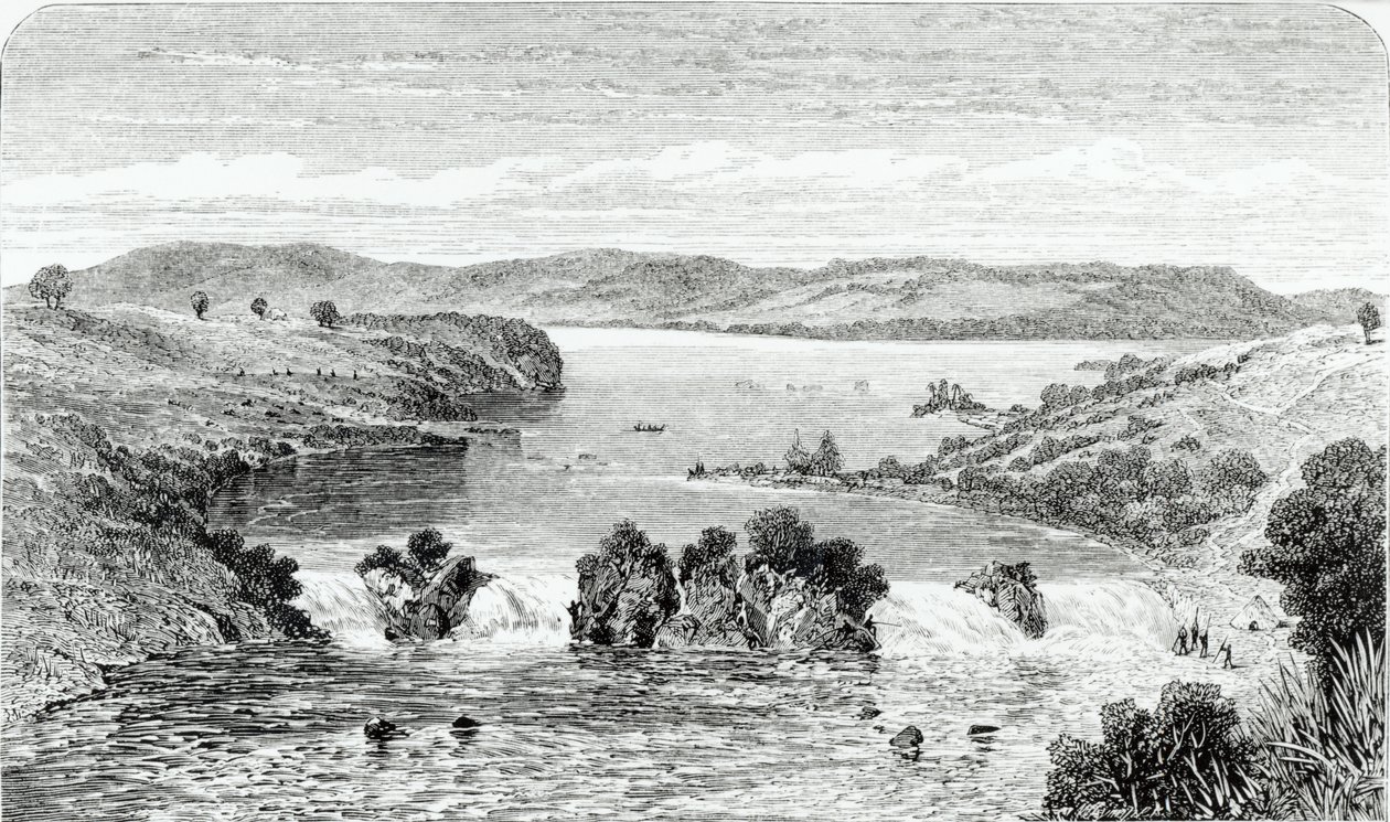 As quedas de Ripon - o Nilo que flui de Victoria N&39;yanza, de "Jornal da Descoberta da Fonte do Nilo" por Speke, publicou 1863 de John Hanning Speke