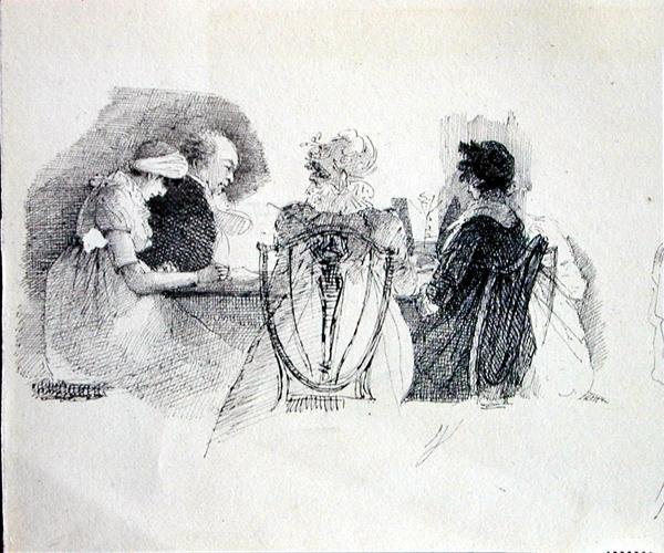 Um Encontro à Mesa (caneta e tinta sobre papel) (detalhe de 143433) de John Harden