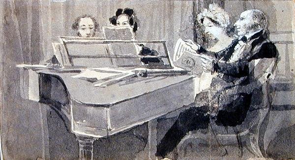 Uma Noite Musical (aguarela e guache sobre papel) de John Harden