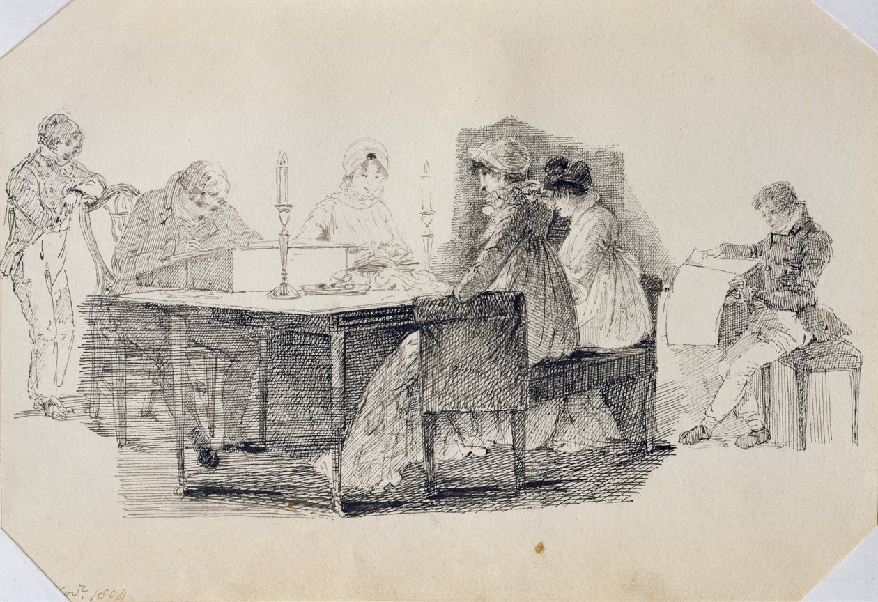 Uma noite em casa, 1804 (caneta e tinta no papel) de John Harden