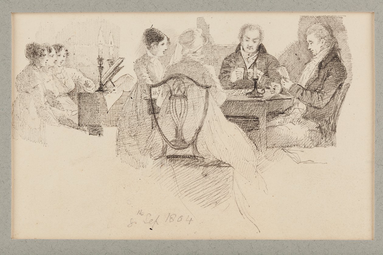 An Evenings Entertainment, 1804 (caneta e tinta no papel) de John Harden