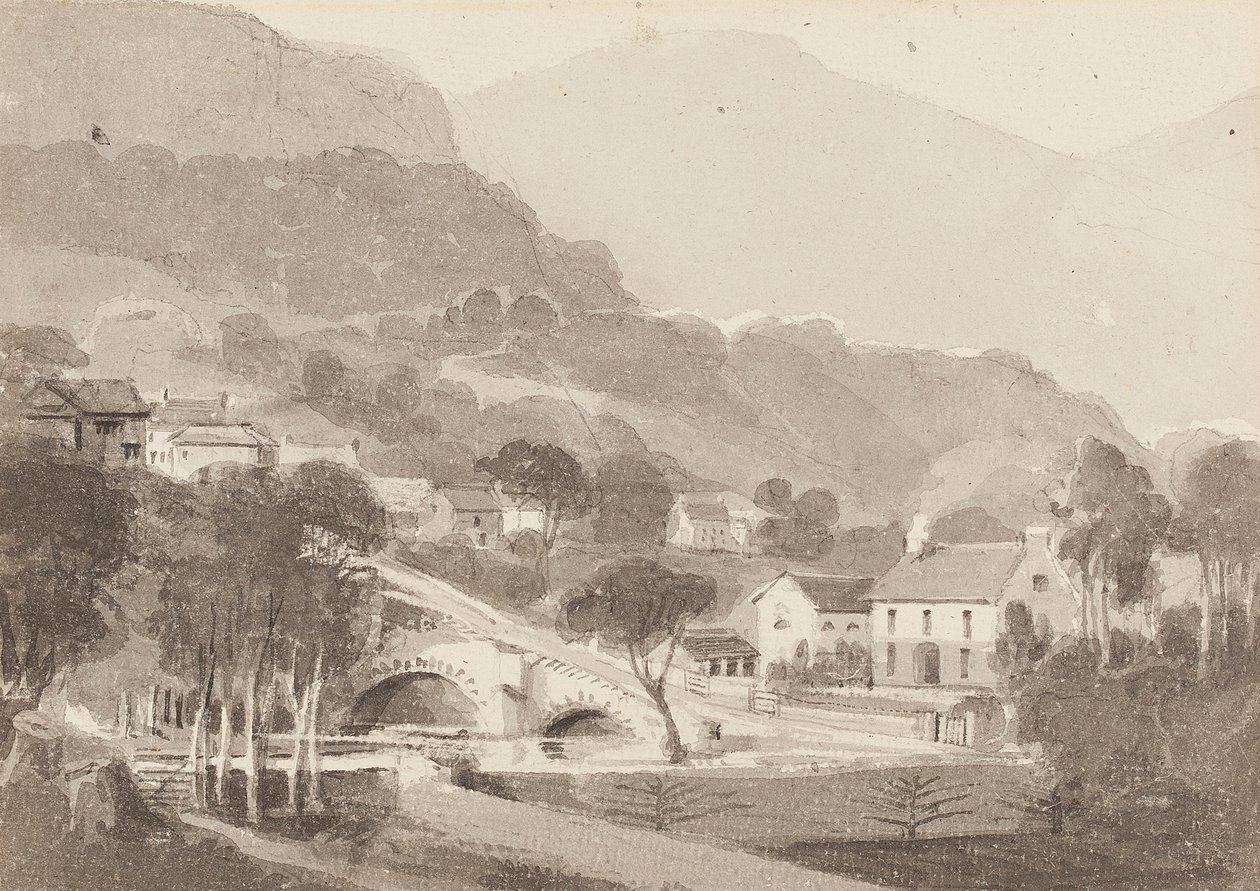 Brathay Bridge & Old Brathay, distrito do lago, Cumbria, 1820 (wc no papel) de John Harden