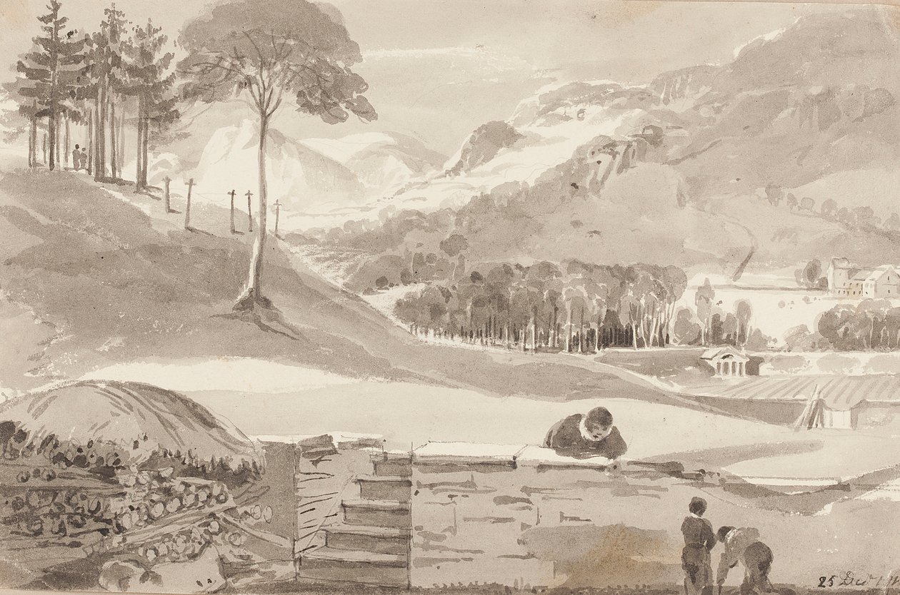 Brathay campo, Lake District, Cumbria, 1819 (wc no papel) de John Harden