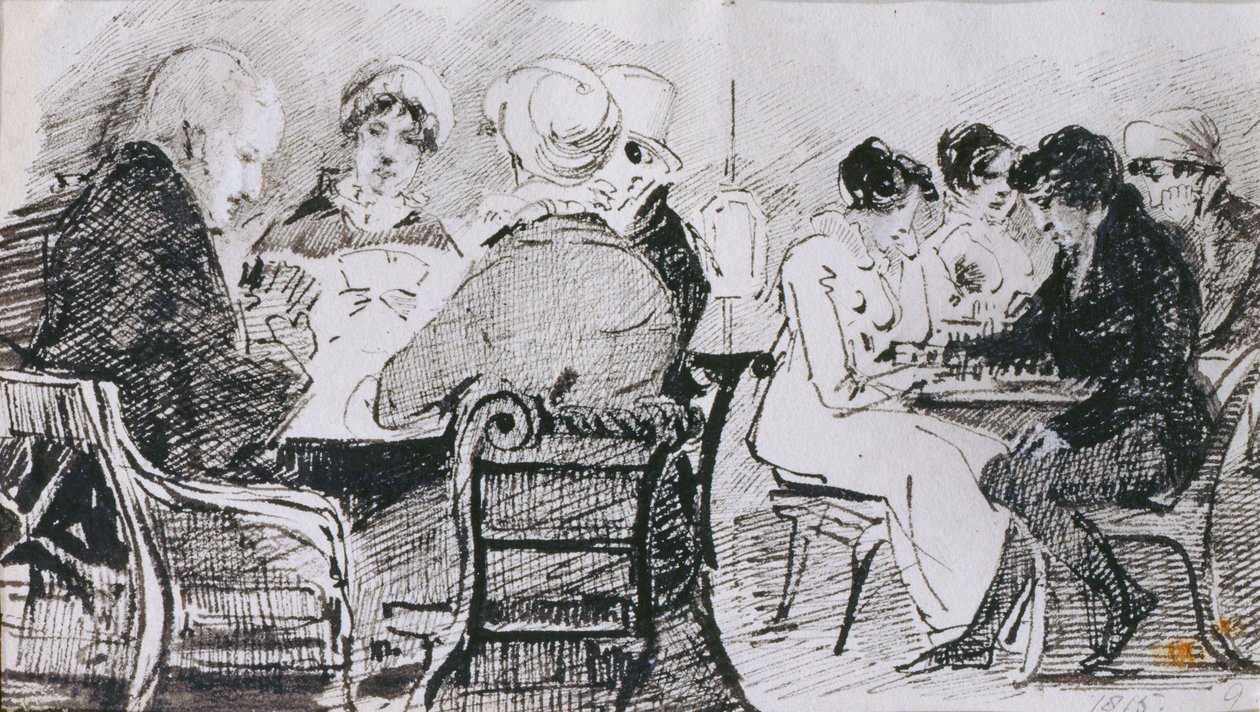 Cartões e Xadrez, 1815 (caneta e tinta no papel) de John Harden