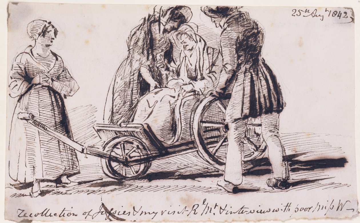 Dorothy Wordsworth (1771-1855) em uma cadeira de rodas, 1842 (tinta no papel) de John Harden