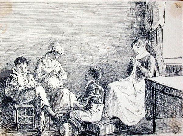 Grupo familiar em um interior (caneta e tinta sobre papel) de John Harden