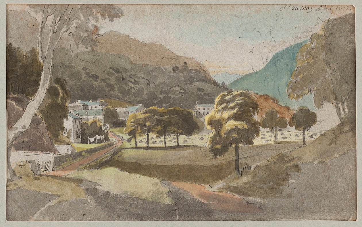Campos fora de Brathay, 1812 (wc no papel) de John Harden