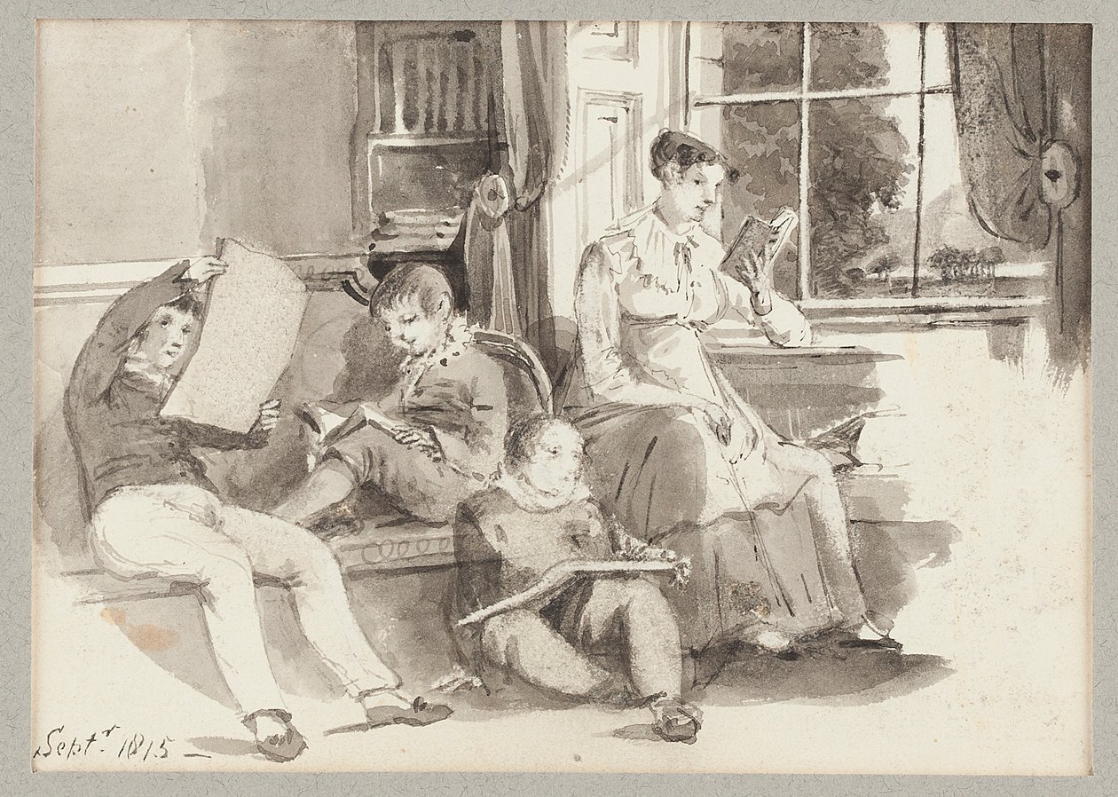 Jessy e três filhos, 1815 (wc no papel) de John Harden