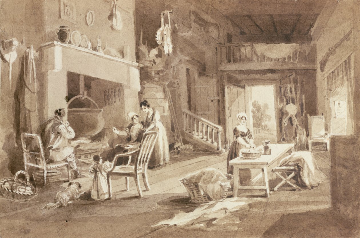Cozinha no Brathay Hall (tinta no papel) de John Harden