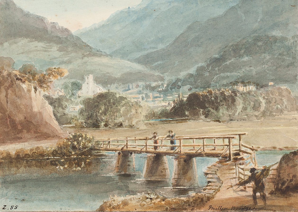 Old Miller Bridge, 1843 (wc no papel) de John Harden