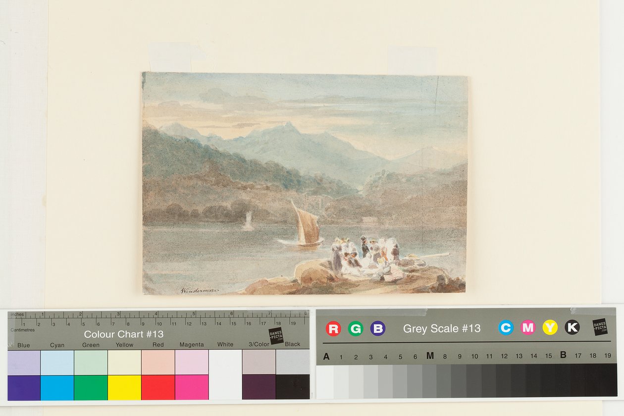 Piquenique em Windermere olhando para Brathay (wc no papel) de John Harden