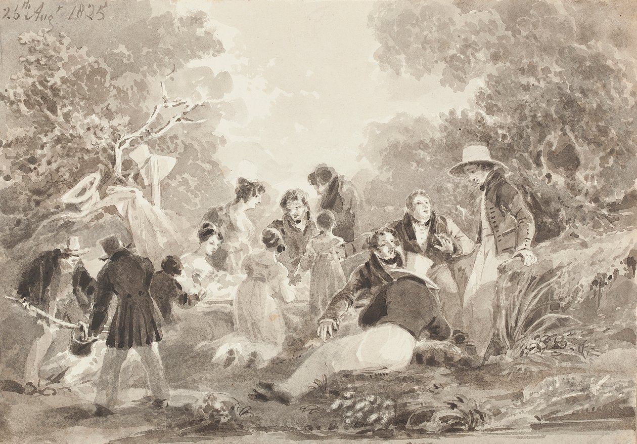 Piquenique à beira do lago, 1825 (wc no papel) de John Harden