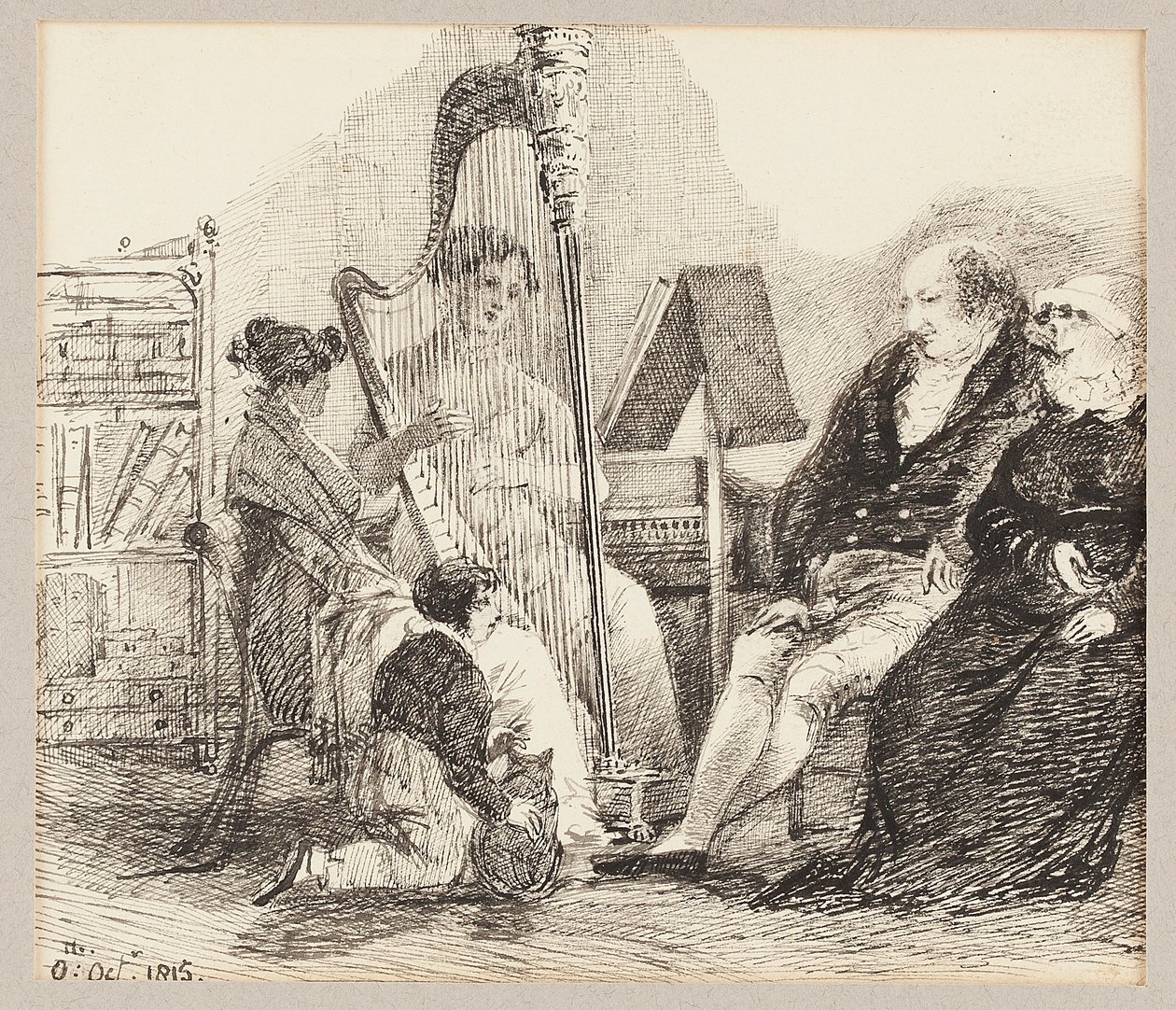 Tocando música na harpa, 1815 de John Harden