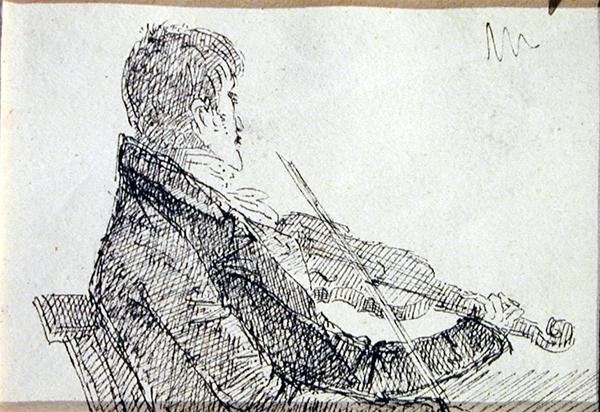 Tocar violino (caneta e tinta sobre papel) de John Harden