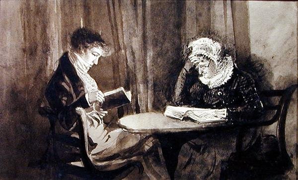 Leitura (caneta e tinta e lavagem em papel) de John Harden