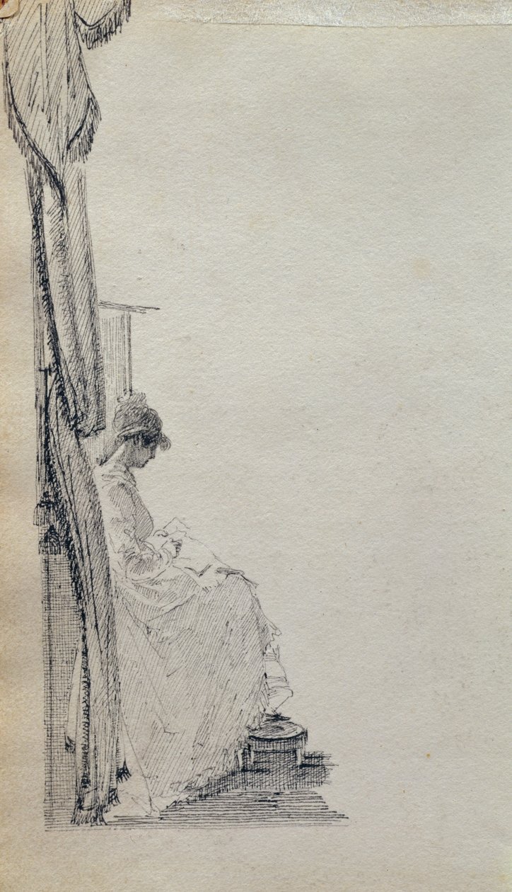 Lendo por uma janela (caneta e tinta no papel) de John Harden