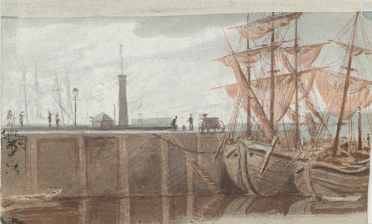 Navios em Whitehaven (wc no papel) de John Harden