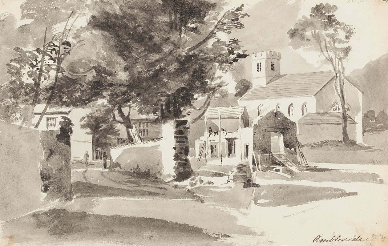 Igreja St Anns, Ambleside, 1814 (wc no papel) de John Harden