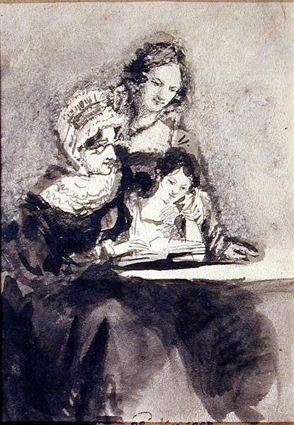 A Lição de Leitura (aguarela sobre papel) de John Harden