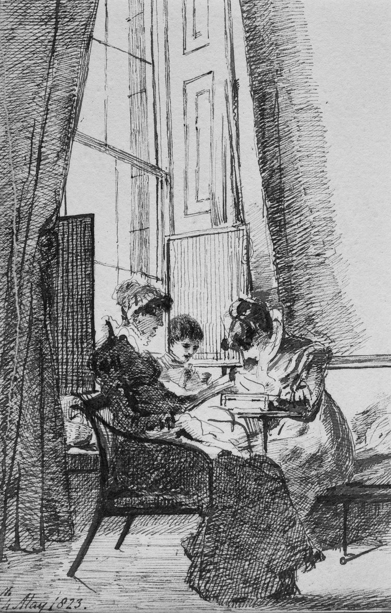 Três mulheres em um interior georgiano, 24 de maio de 1823 (caneta e tinta sobre papel) de John Harden
