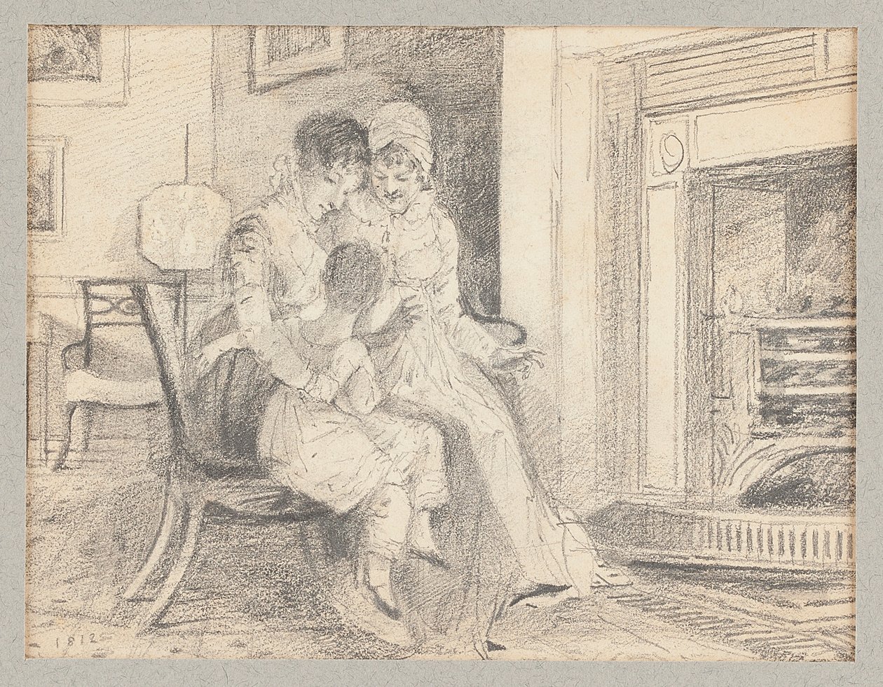 Três à beira do fogo, com John W de 3 anos, 1812 de John Harden