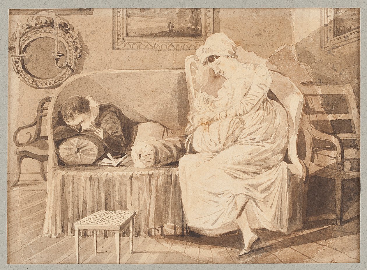 Três em um sofá, 1805 (wc no papel) de John Harden